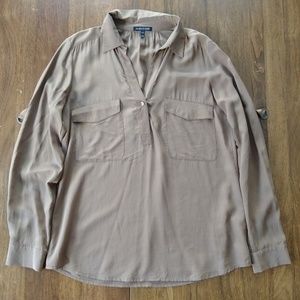 Eileen Fisher 100% Silk Long Sleeve Roll Tab